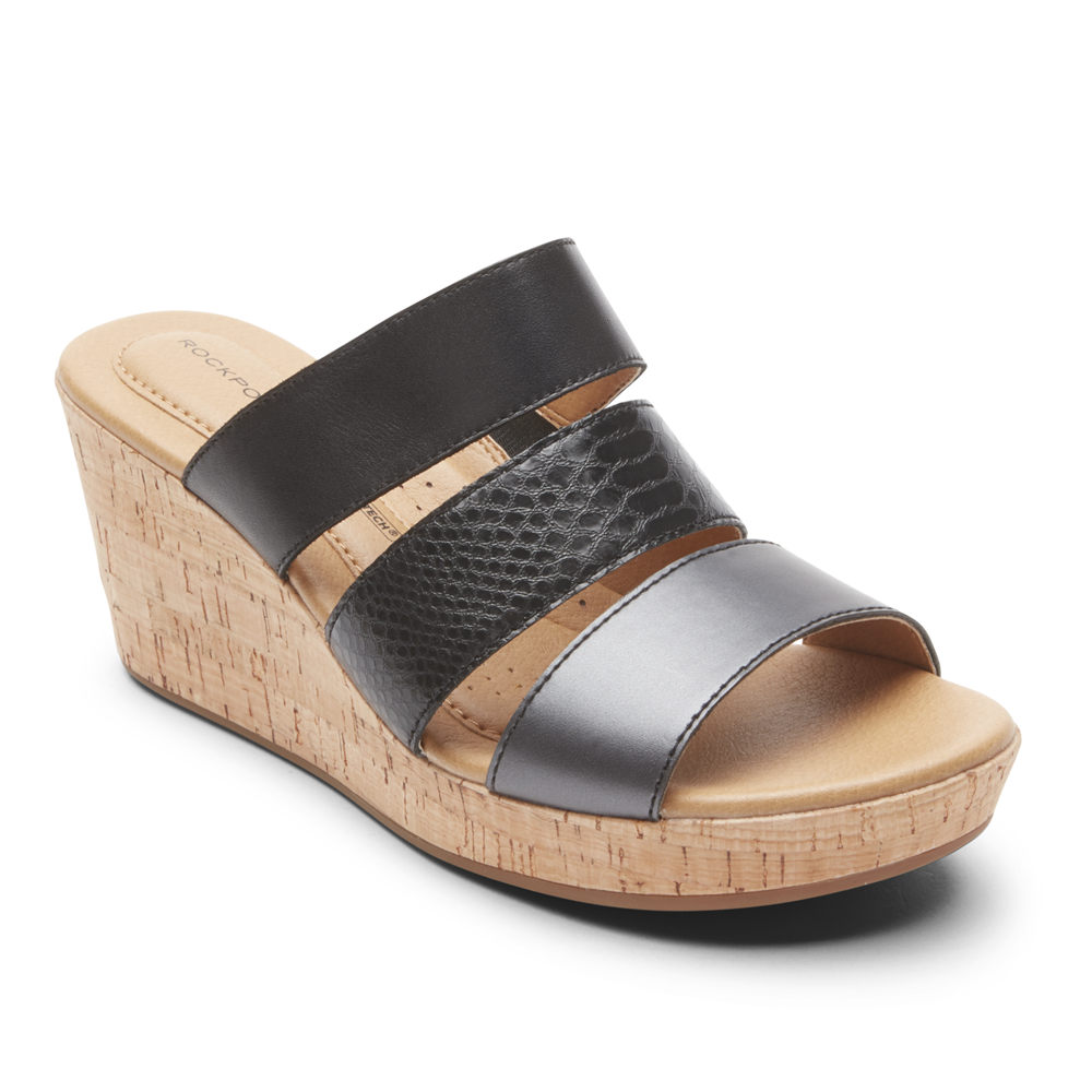 Rockport Singapore Womens Slides - Lyla Banded Black - EW8749036